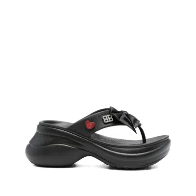 Balenciaga Tong Crocs Sandals In Black