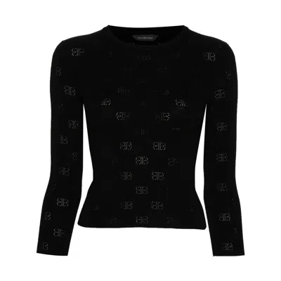 Balenciaga Women Open-knit Wool Top In Black