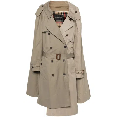 Balenciaga Double Sleeve Hybrid Cotton Trench Coat In Dark Beige