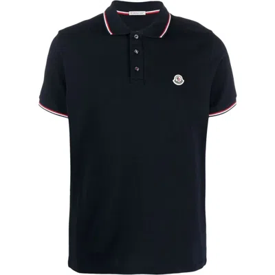 Moncler Men Tricolor-trimmed Cotton Piquet Polo Shirt Navy In Black