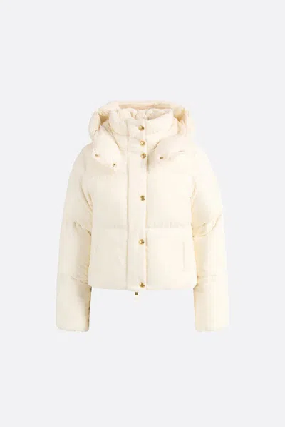 Elisabetta Franchi Milk Velvet Hooded Down Jacket In White