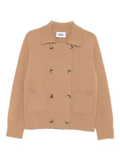 Alpha Studio Camel Jacket With Double-breasted Fastening In Brown