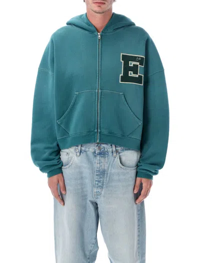 Erl Letterman Zipped Hoodie In Green In Green
