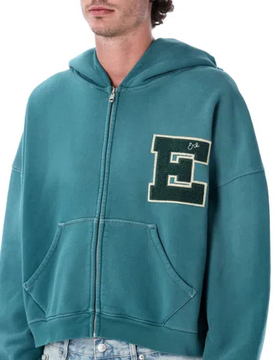 Erl Letterman Zipped Hoodie In Green In Green