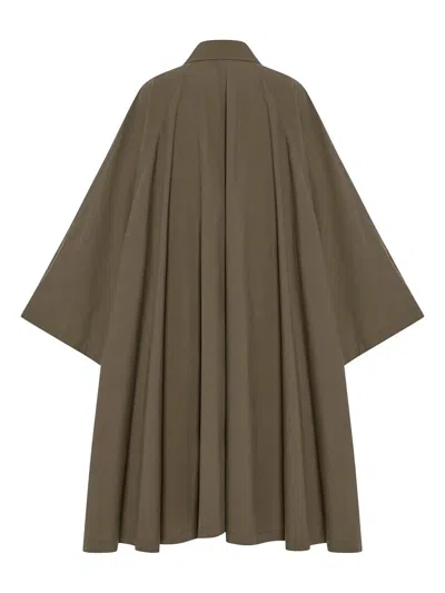 The Row Leins Oversized Pleated Cotton-poplin Trench Coat In Brown