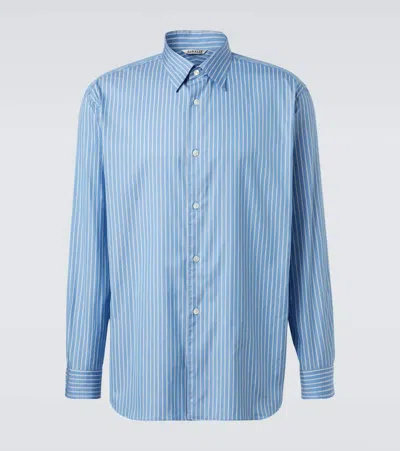 Auralee Striped Cotton And Silk Shirt In Blue