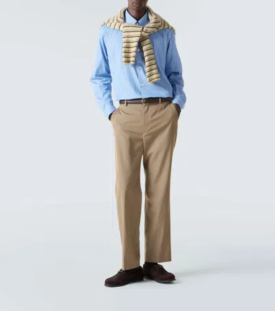 Auralee Striped Cotton And Silk Shirt In Blue