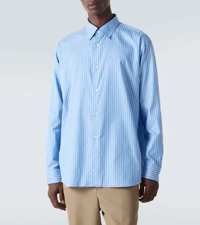 Auralee Striped Cotton And Silk Shirt In Blue