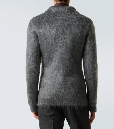 Gucci Men Grey Cardigan With Classic Collar And Brushed Effect In Mohair Blend Woman In Gray