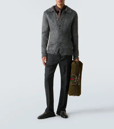 Gucci Men Grey Cardigan With Classic Collar And Brushed Effect In Mohair Blend Woman In Gray