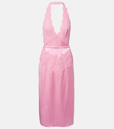 Gucci Halter Neck Midi Dress With Belt Detail In Pink