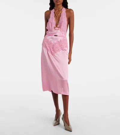 Gucci Halter Neck Midi Dress With Belt Detail In Pink