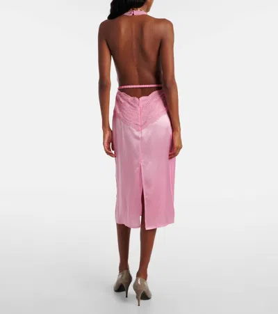 Gucci Halter Neck Midi Dress With Belt Detail In Pink