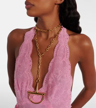 Gucci Halter Neck Midi Dress With Belt Detail In Pink