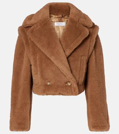Max Mara Santos Double Breasted Cropped Coat In Brown