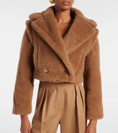 Max Mara Santos Double Breasted Cropped Coat In Brown