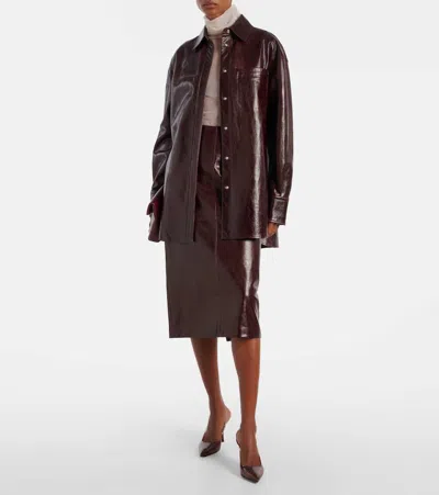 Sportmax Oversized Nappa Leather Shirt Jacket In Brown