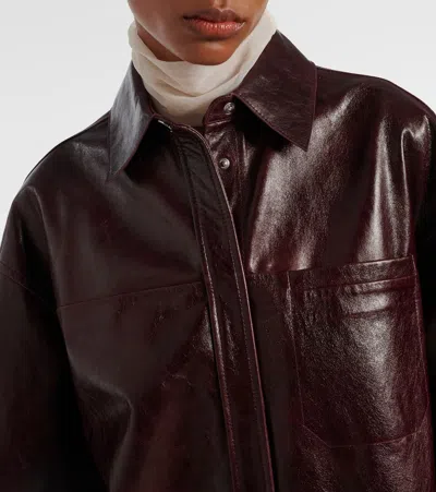 Sportmax Oversized Nappa Leather Shirt Jacket In Brown