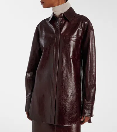 Sportmax Oversized Nappa Leather Shirt Jacket In Brown