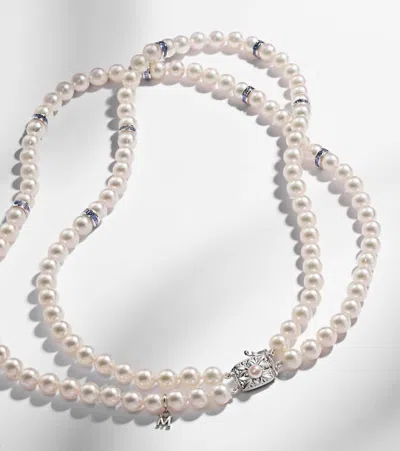 Mikimoto Halskette Aus Akoyaperlen Mit 18kt Weissgold Und Saphiren In White