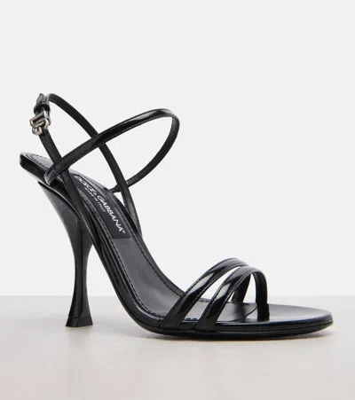 Dolce & Gabbana Black Polished Calf Leather Sandals