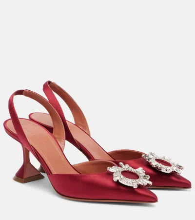 Amina Muaddi Begum Swarovski Crystal-embellished Satin Slingback Pumps In Red