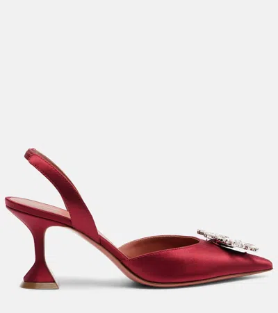 Amina Muaddi Begum Swarovski Crystal-embellished Satin Slingback Pumps In Red