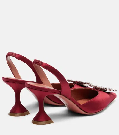 Amina Muaddi Begum Swarovski Crystal-embellished Satin Slingback Pumps In Red