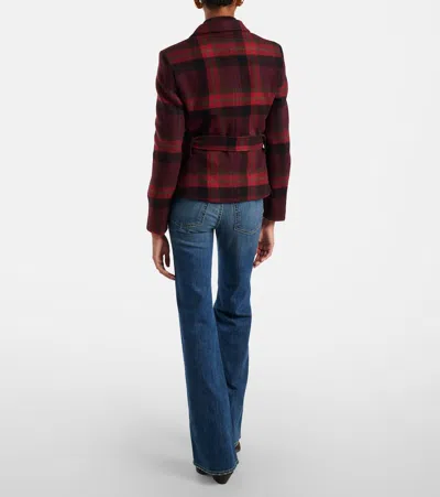 Polo Ralph Lauren Belted Wool-blend Plaid Tweed Jacket In Red