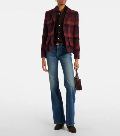 Polo Ralph Lauren Belted Wool-blend Plaid Tweed Jacket In Red