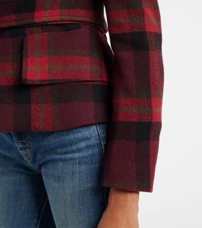 Polo Ralph Lauren Belted Wool-blend Plaid Tweed Jacket In Red