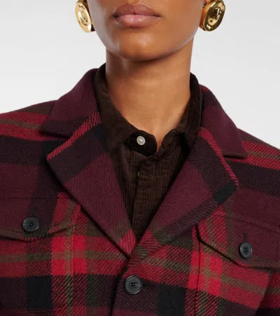 Polo Ralph Lauren Belted Wool-blend Plaid Tweed Jacket In Red
