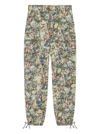 Ganni Tapestry Twill Trousers In Green