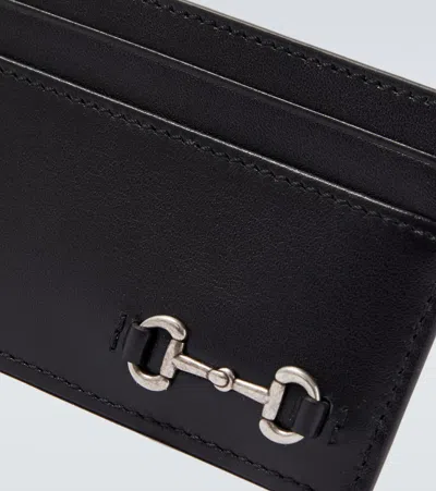 Gucci Men Black Card Holder With Horsebit On The Front In Leather Man In Black