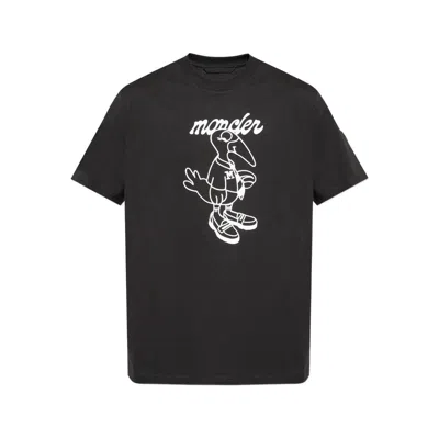 Moncler Cotton T-shirt Featuring Graphic Print In Black