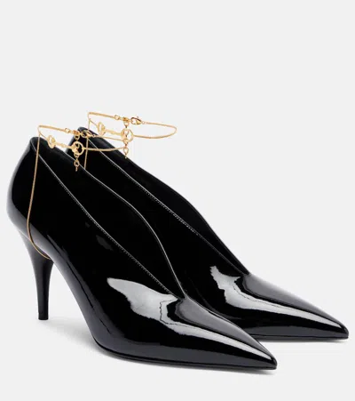 Gucci Musa Vernic Patent Leather Anklet Pumps In Animal Print