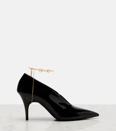 Gucci Musa Vernic Patent Leather Anklet Pumps In Animal Print