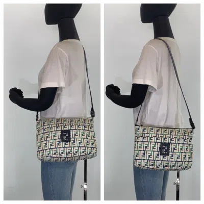 Pre-owned Fendi Green Navy Pink Canvas Messenger Bag Shoulder Bag ()