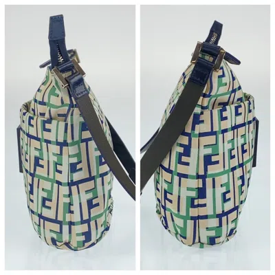 Pre-owned Fendi Green Navy Pink Canvas Messenger Bag Shoulder Bag ()