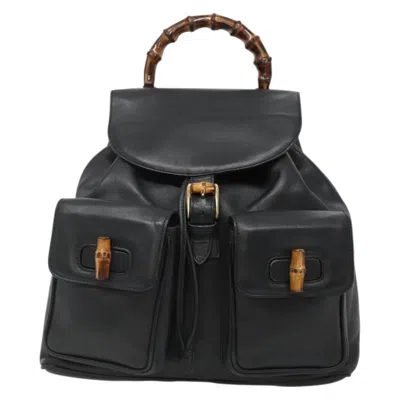 Pre-owned Gucci Bamboo Black Leather Backpack Bag ()