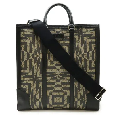Pre-owned Gucci Beige Black Pvc Leather Shoulder Bag Tote Bag ()