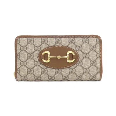 Pre-owned Gucci Beige Brown Gg Supreme Leather Long Wallet (bi-fold) () In Multi