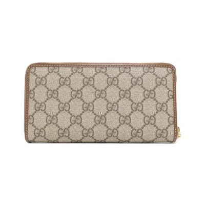 Pre-owned Gucci Beige Brown Gg Supreme Leather Long Wallet (bi-fold) () In Multi