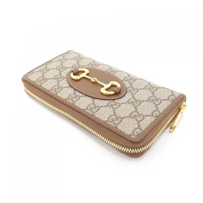 Pre-owned Gucci Beige Brown Gg Supreme Leather Long Wallet (bi-fold) () In Multi