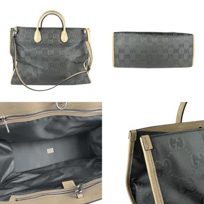 Pre-owned Gucci Beige Gray Nylon Canvas Leather Handbag Shoulder Bag ()