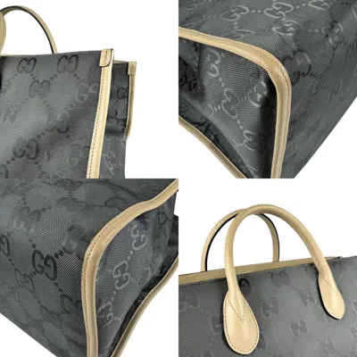 Pre-owned Gucci Beige Gray Nylon Canvas Leather Handbag Shoulder Bag ()