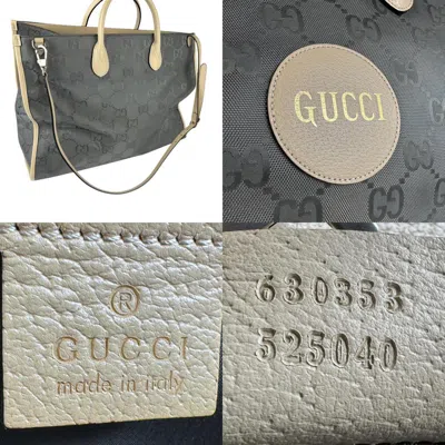 Pre-owned Gucci Beige Gray Nylon Canvas Leather Handbag Shoulder Bag ()