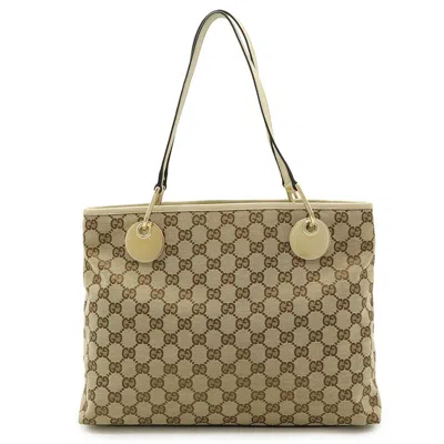 Pre-owned Gucci Beige Light Beige Canvas Leather Shoulder Bag Tote Bag ()