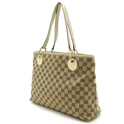 Pre-owned Gucci Beige Light Beige Canvas Leather Shoulder Bag Tote Bag ()