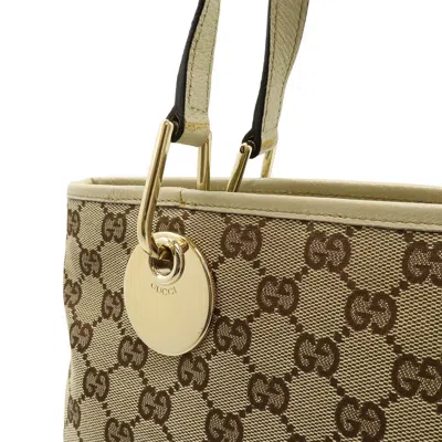 Pre-owned Gucci Beige Light Beige Canvas Leather Shoulder Bag Tote Bag ()